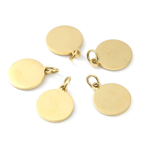 Picture of 2 PCs Stainless Steel Blank Stamping Tags Charms Round Gold Plated Double-sided Polishing 18mm x 12mm