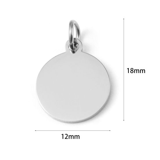 Picture of Stainless Steel Blank Stamping Tags Charms Round Silver Tone One-sided Polishing 18mm x 12mm, 2 PCs