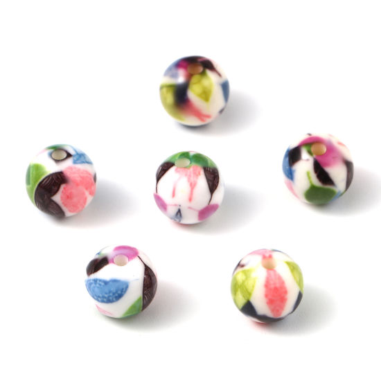 Image de Perles en Acrylique Rond Multicolore Feuilles Env. 10mm Dia, Trou: env. 2.1mm, 20 Pcs
