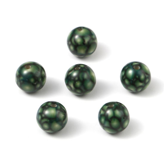 Image de Perles en Acrylique Rond Vert à Pois Env. 10mm Dia, Trou: env. 2.1mm, 20 Pcs