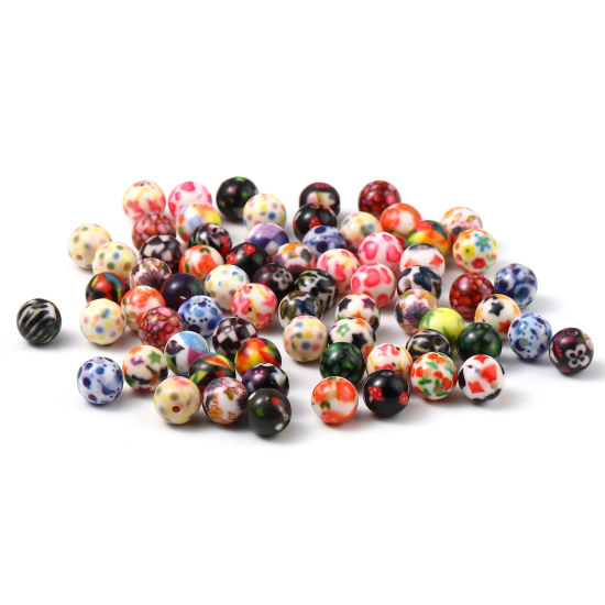 Picture of Acrylic Beads Round At Random Color Mixed Pentagram Star Pattern About 10mm Dia., Hole: Approx 2.1mm, 20 PCs