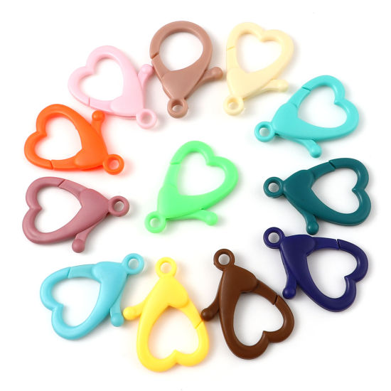 Picture of Plastic Lobster Clasp Findings Heart At Random Color Mixed 34mm x 22mm, 30 PCs