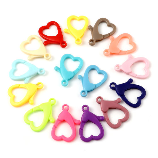 Picture of Plastic Lobster Clasp Findings Heart At Random Color Mixed 29mm x 21mm, 30 PCs
