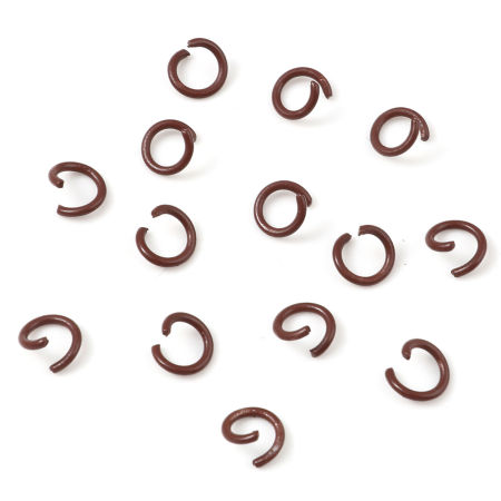 Image de 200 Pcs 8mm Dia, 1.2mm(taille 17) Anneaux de Jonction pour la Fabrication de Bijoux Ouvert en Alliage de Fer Café Rond Laqué