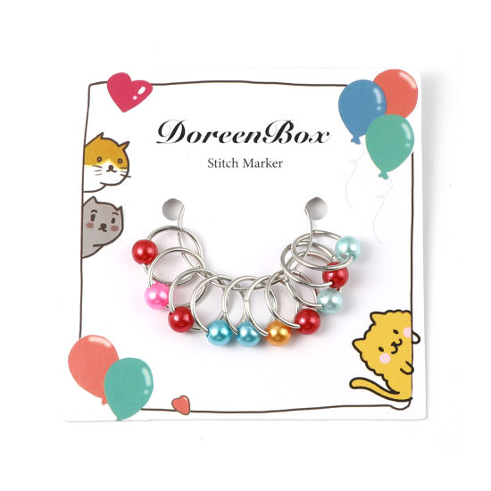 Picture of (doreenbox)Zinc Based Alloy Knitting Stitch Markers Circle Ring At Random Mixed Pearlized 16mm x 14mm, 1 Set ( 10 PCs/Set)