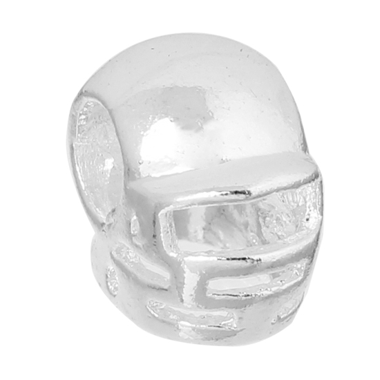 Image de Perles à Gros Trou au Style Européen Sport en Alliage de Zinc Rugby Argenté Casque Env. 10mm x 8mm, Trou: 4.9mm, 10 Pcs