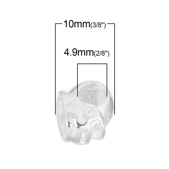 Image de Perles à Gros Trou au Style Européen Sport en Alliage de Zinc Rugby Argenté Casque Env. 10mm x 8mm, Trou: 4.9mm, 10 Pcs