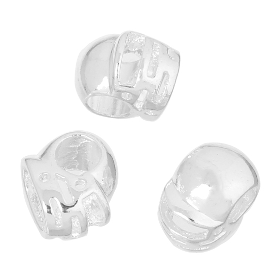 Image de Perles à Gros Trou au Style Européen Sport en Alliage de Zinc Rugby Argenté Casque Env. 10mm x 8mm, Trou: 4.9mm, 10 Pcs