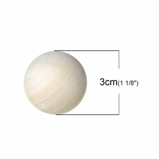 ひのき ビーズ まんまる 穴なし 自然な色 約 30mm直径、10 個 の画像