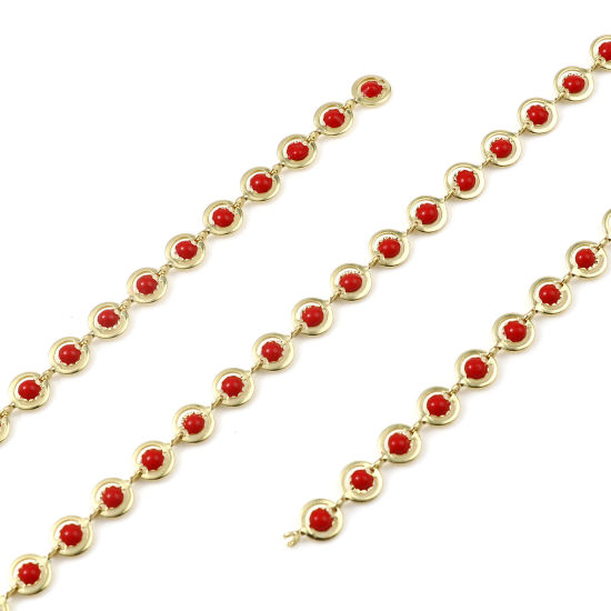 Изображение Латунь Цепи С Эмалью Круглые Позолоченный Красный 9x6мм, 1 М                                                                                                                                                                                                  