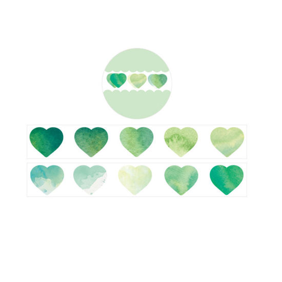 Изображение Green - 2# Japanese Paper Washi Tape Heart DIY Scrapbook Stickers 1.8x1.8cm, 1 Roll