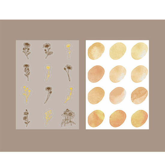 Picture of Orange - 4# Japanese Paper & PET Gold Stamping Flower DIY Scrapbook Stickers 14.8x10.5cm, 1 Set（2 PCs/Set）