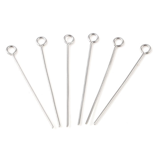 Picture of Stainless Steel Eye Pins Silver Tone 3cm(1 1/8") long, 0.3cm, 500 PCs