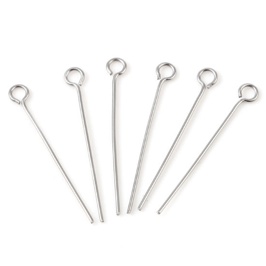 Picture of Stainless Steel Eye Pins Silver Tone 26mm(1") long, 3mm, 500 PCs
