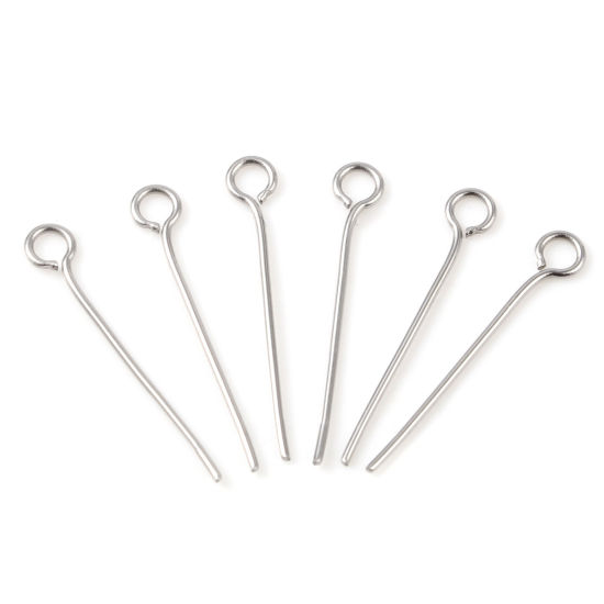 Picture of Stainless Steel Eye Pins Silver Tone 20mm( 6/8") long, 3mm, 500 PCs