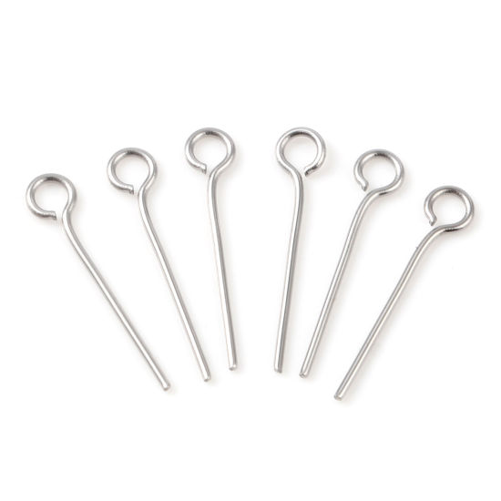Picture of Stainless Steel Eye Pins Silver Tone 16mm( 5/8") long, 3mm, 500 PCs