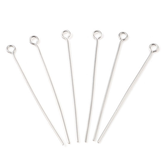 Picture of Stainless Steel Eye Pins Silver Tone 4cm(1 5/8") long, 0.3cm, 500 PCs