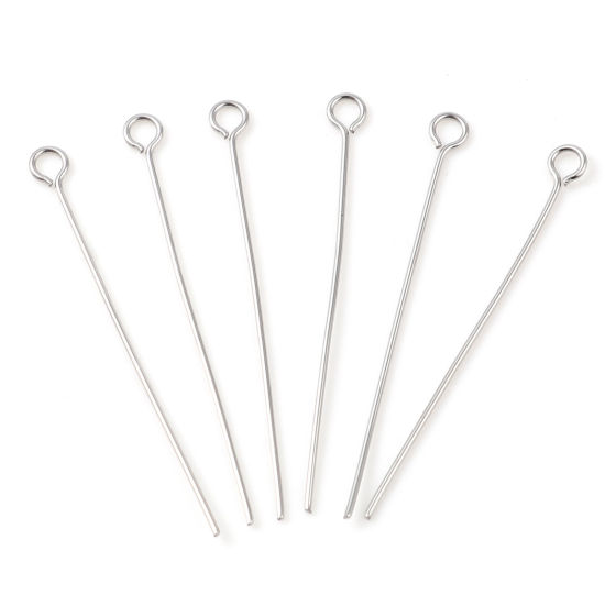 Picture of Stainless Steel Eye Pins Silver Tone 3.5cm(1 3/8") long, 0.3cm, 500 PCs
