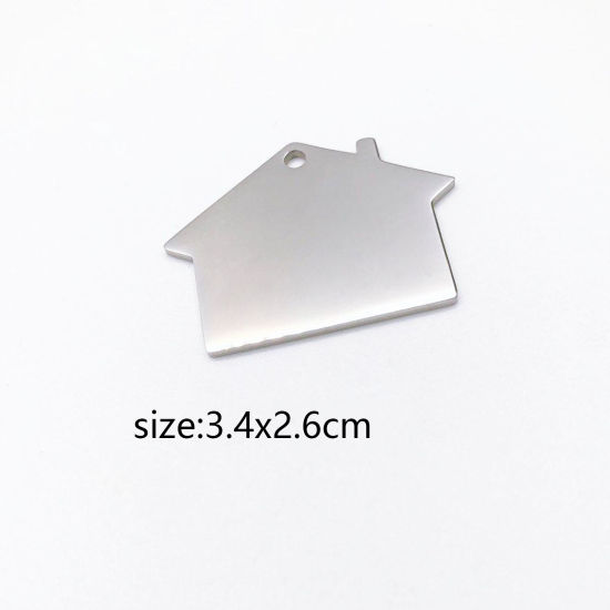 Picture of 304 Stainless Steel Pendants House Silver Tone Blank Stamping Tags 34mm x 26mm, 1 Piece