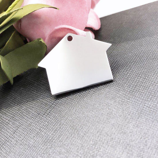 Picture of 304 Stainless Steel Pendants House Silver Tone Blank Stamping Tags 34mm x 26mm, 1 Piece