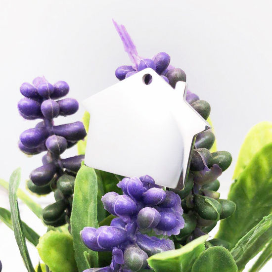 Picture of 304 Stainless Steel Pendants House Silver Tone Blank Stamping Tags 34mm x 26mm, 1 Piece