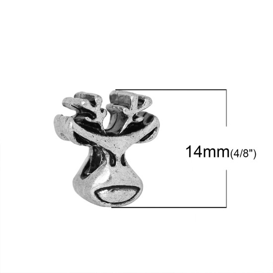 Immagine di Lega di Zinco Stile EuropeoFascino Perline Renna di Natale Circa Argento Antico Circa 14mm x 12mm, Foro: Circa 4.7mm, 10 Pz
