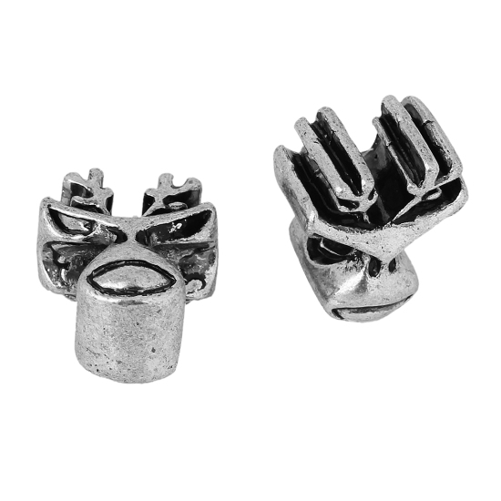 Immagine di Lega di Zinco Stile EuropeoFascino Perline Renna di Natale Circa Argento Antico Circa 14mm x 12mm, Foro: Circa 4.7mm, 10 Pz