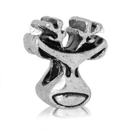 Bild von Zinklegierung European Stil Charm Großlochperlen Weihnachten Rentier Antik Silber etwa 14mm x 12mm, Loch:Ca 4.7mm, 10 Stücke