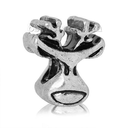 Immagine di Lega di Zinco Stile EuropeoFascino Perline Renna di Natale Circa Argento Antico Circa 14mm x 12mm, Foro: Circa 4.7mm, 10 Pz