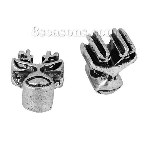 Immagine di Lega di Zinco Stile EuropeoFascino Perline Renna di Natale Circa Argento Antico Circa 14mm x 12mm, Foro: Circa 4.7mm, 10 Pz