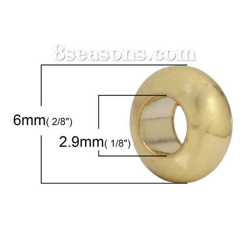 Picture of Brass Spacer Beads For DIY Jewelry Making 18K Gold Color Abacus 6mm Dia., Hole: Approx 2.9mm, 20 PCs