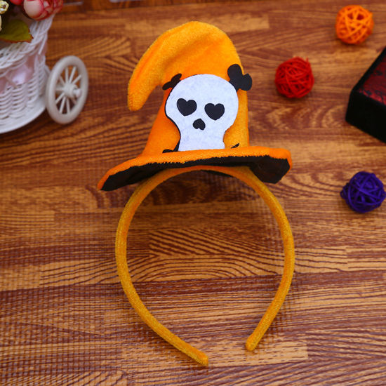 Изображение Ободоки для Волос Шляпа ведьмы на Хэллоуин Оранжевый Череп 23см x 11.5см, 1 ШТ