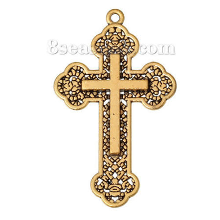 Zinc Based Alloy Easter Pendants Cross Gold Tone Antique Gold 54mm(2 1/8") x 33mm(1 2/8"), 10 PCs Zinc Based Alloy Easter Pendants Cross Gold Tone Antique Gold 54mm(2 1/8") x 33mm(1 2/8"), 10 PCs