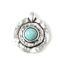 Picture of Zinc Based Alloy & Resin Boho Chic Bohemia Charms Round Disc Antique Silver Color Green Blue Imitation Turquoise 27mm x 23mm, 5 PCs