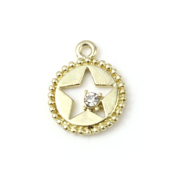 Immagine di Lega di Zinco Galassia Charms Tondo Oro Placcato Stella a Cinque Punte Trasparente Strass 16mm x 13mm , 20 Pz