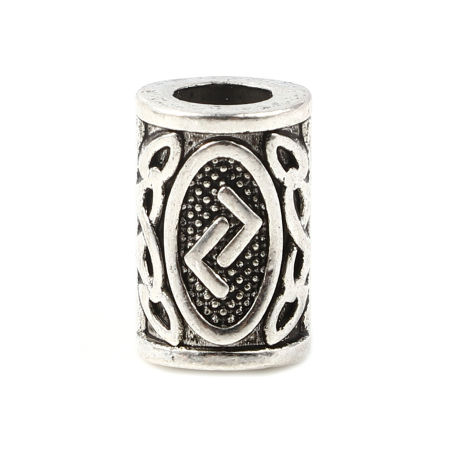 Picture of Zinc Based Alloy Spacer Hair Braiding Dreadlock Beads Cylinder Antique Silver Color Viking Rune About 13mm x 8mm, Hole: Approx 4.7mm, 30 PCs