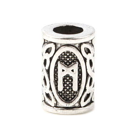 Picture of Zinc Based Alloy Spacer Hair Braiding Dreadlock Beads Cylinder Antique Silver Color Viking Rune About 13mm x 8mm, Hole: Approx 4.7mm, 30 PCs