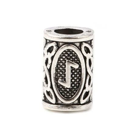 Picture of Zinc Based Alloy Spacer Hair Braiding Dreadlock Beads Cylinder Antique Silver Color Viking Rune About 13mm x 8mm, Hole: Approx 4.7mm, 30 PCs