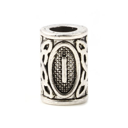 Picture of Zinc Based Alloy Spacer Hair Braiding Dreadlock Beads Cylinder Antique Silver Color Viking Rune About 13mm x 8mm, Hole: Approx 4.7mm, 30 PCs