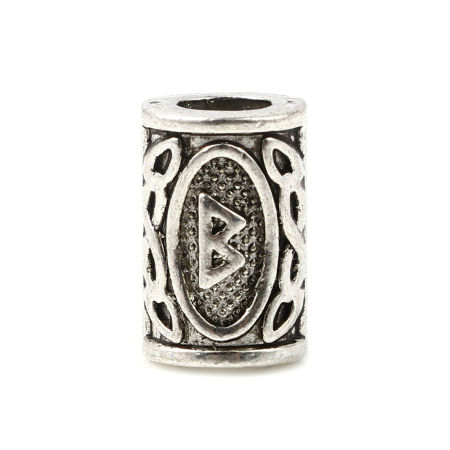 Picture of Zinc Based Alloy Spacer Hair Braiding Dreadlock Beads Cylinder Antique Silver Color Viking Rune About 13mm x 8mm, Hole: Approx 4.7mm, 30 PCs