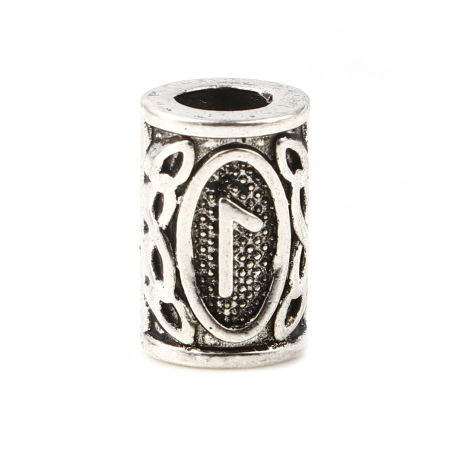 Picture of Zinc Based Alloy Spacer Hair Braiding Dreadlock Beads Cylinder Antique Silver Color Viking Rune About 13mm x 8mm, Hole: Approx 4.7mm, 30 PCs