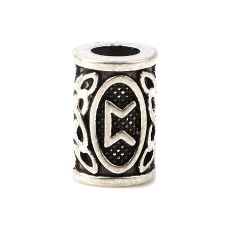 Picture of Zinc Based Alloy Spacer Hair Braiding Dreadlock Beads Cylinder Antique Silver Color Viking Rune About 13mm x 8mm, Hole: Approx 4.7mm, 30 PCs