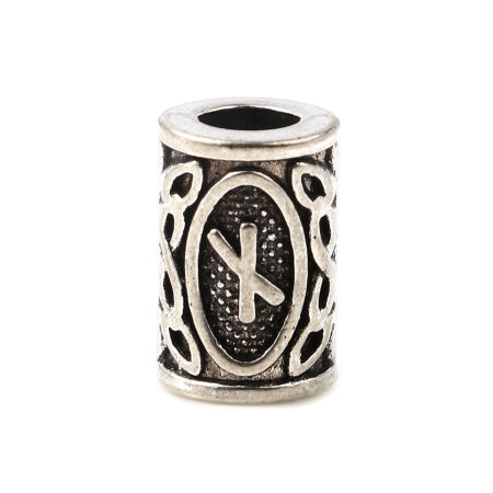 Picture of Zinc Based Alloy Spacer Hair Braiding Dreadlock Beads Cylinder Antique Silver Color Viking Rune About 13mm x 8mm, Hole: Approx 4.7mm, 30 PCs