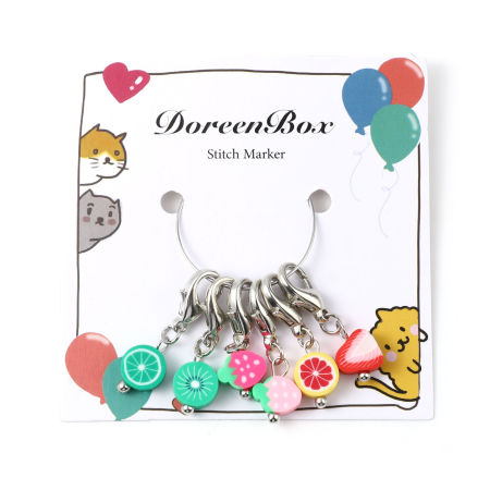 Aleación de Zinc & Arcilla del Polímero Knitting Stitch Markers Fruta Al Azar 32mm, 1 Juego ( 6Unidades/Juego)