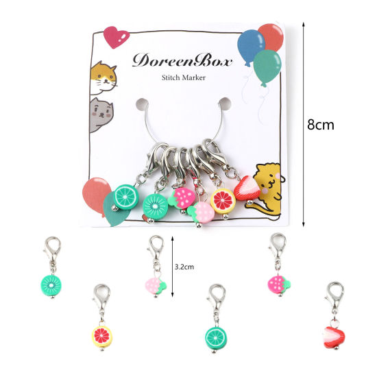 Image de (Doreenbox)Marqueur de Maille en Alliage de Zinc & Pâte Polymère Fruits Couleur au Hasard 32mm, 1 Kit ( 6PCs/Kit)