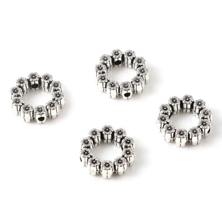 Picture of Zinc Based Alloy Spacer Beads Flower Antique Silver Color 50 PCs