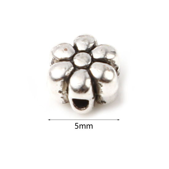Picture of Zinc Based Alloy Spacer Beads Flower Antique Silver Color About 5mm x 5mm, Hole: Approx 1.1mm, 200 PCs