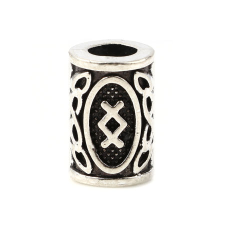 Picture of Zinc Based Alloy Spacer Hair Braiding Dreadlock Beads Cylinder Antique Silver Color Viking Rune About 13mm x 8mm, Hole: Approx 4.7mm, 30 PCs