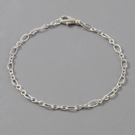 Picture of Copper & Iron Based Alloy Link Cable Chain Lobster Clasp Bracelets Lobster Clasp Silver Plated 18.5cm - 18cm long, 1 Packet