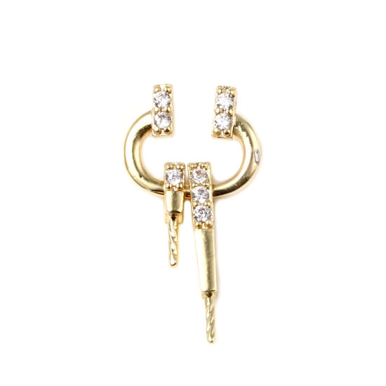 Immagine di Ottone Connettore Ciondolo Perla Bail Pin Cap 18K Vero Oro Placcato Irregolare Trasparente Strass 24mm x 12mm, 1 Pz